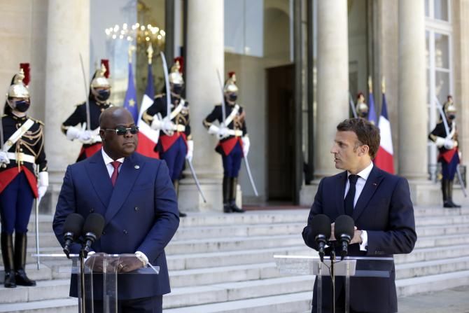 Félix Tshisekedi et Emmanuel Macron ce 27 avril 2021 à l'Elysée à Paris (c) Droits réservés